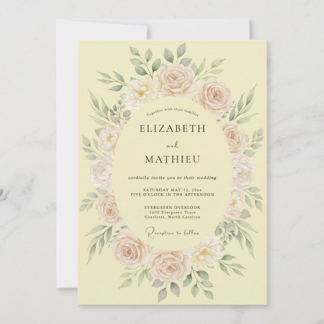 Convites Casamento Luxuoso de Primavera com Amarelo Pálido (Frente)