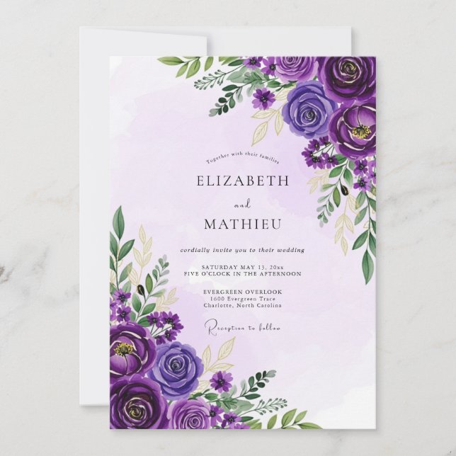 Convites Casamento Luxuoso de Primavera com Ametista (Frente)