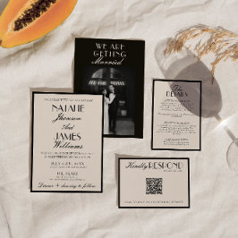 Convites Casamento Luxuoso de Velha Fortuna Preto e Branco 