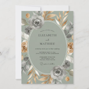 Convites Casamento Luxuoso de Verde Salvia Outonal