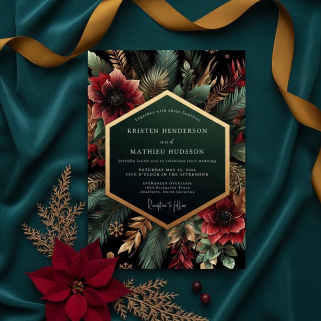 Convites Casamento Luxuoso Deep Teal Bloom (Criador carregado)