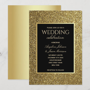 Convites Casamento Luxuoso Elegante Preto e Dourado