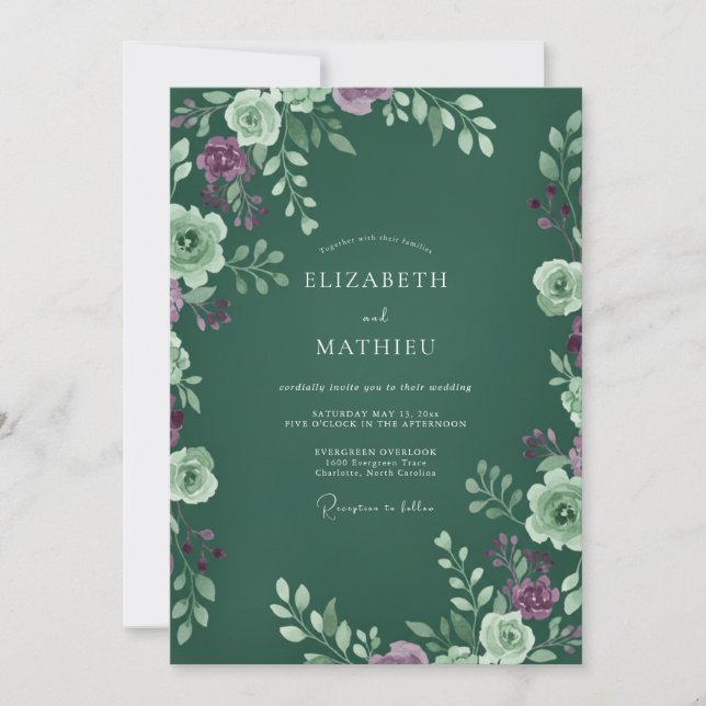 Convites Casamento Luxuoso Floresta com Folhas de Ameixa (Frente)