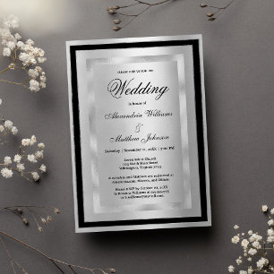 Convites Casamento Luxuoso Glamour Prata Preto Elegante Chi