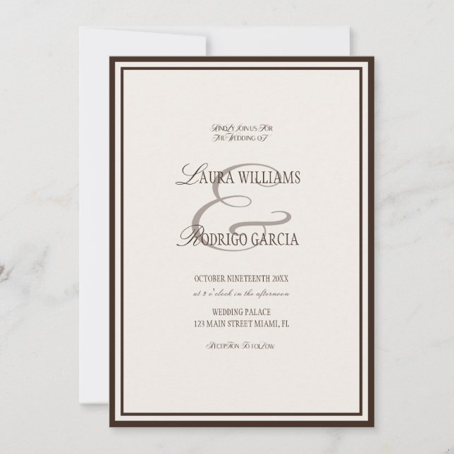 Convites Casamento Luxuoso Marfim Marrom Antigo (Frente)