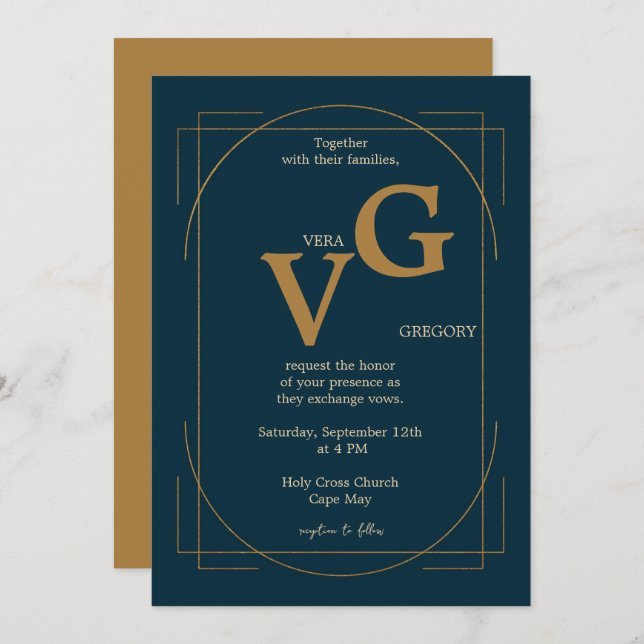 Convites Casamento Luxuoso Moderno das Linhas de Ouro Elega (Frente/Verso)