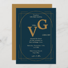 Convites Casamento Luxuoso Moderno das Linhas de Ouro Elega