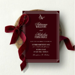 Convites Casamento Luxuoso Monograma Borgonha