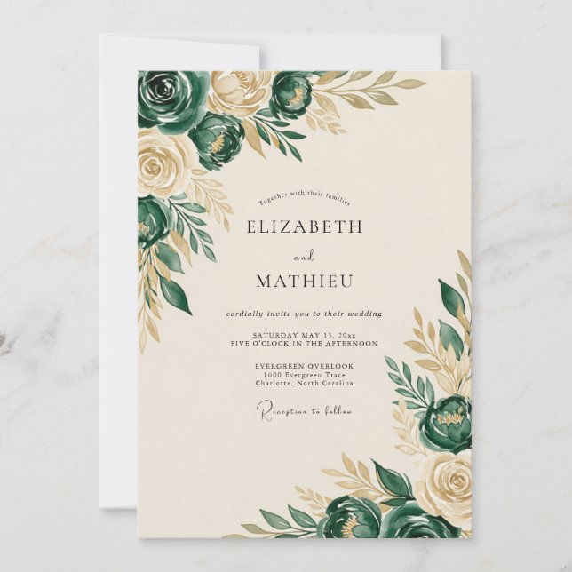 Convites Casamento Luxuoso na Floresta Verde Esmeralda (Frente)