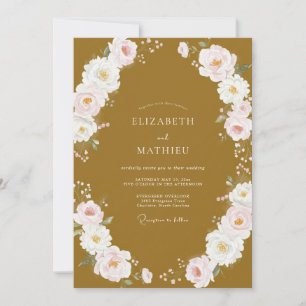 Convites Casamento Luxuoso Pintado com Flor de Ocre
