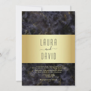 Convites Casamento Luxuoso Preto e Dourado Elegante