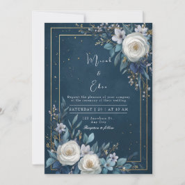 Convites Casamento Luxuoso Rosa Branca Dourado Azul Marinho