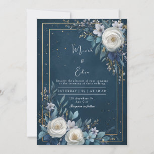 Convites Casamento Luxuoso Rosa Branca Dourado Azul Marinho