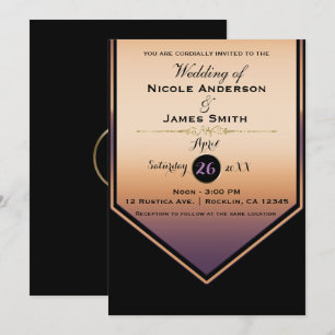 Convites Casamento Luxuoso Roxo e Dourado Brilhante e Elega