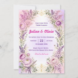 Convites Casamento Luxuoso Roxo Lavanda e Ranunculus