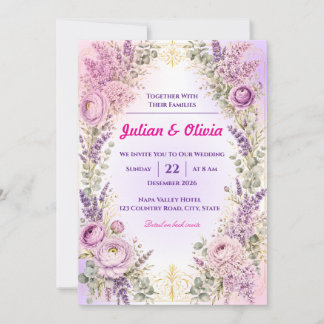 Convites Casamento Luxuoso Roxo Lavanda e Ranunculus