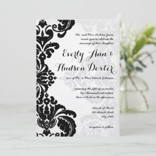 Convites Casamento Luxuoso Rústico Preto Damask Vintage