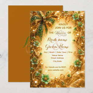 Convites Casamento Luxuoso Verde Esmeralda e Dourado