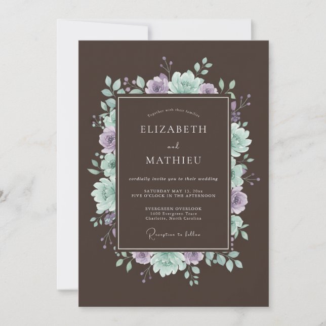 Convites Casamento Luxuriante de Suculentas Marrom Espresso (Frente)