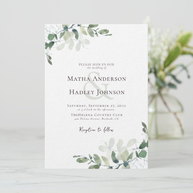 Convites Casamento Luxury Eucalyptus Greenery (Em pé/Frente)