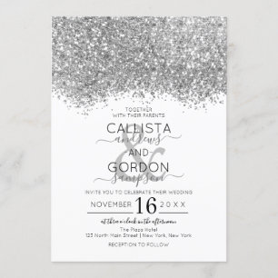 Convites Casamento Luxury Silver White Glitter Confetti