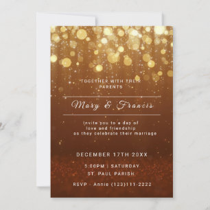 Convites Casamento Luzes Douradas e Cobre com Brilho
