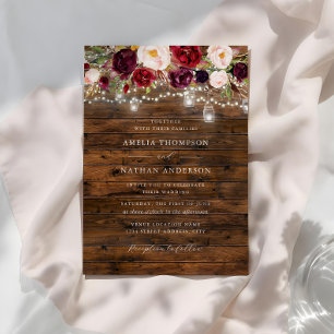 Convites Casamento Luzes Rústicas Borgonha