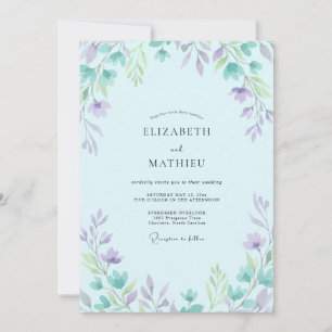 Convites Casamento Macio de Lilás e Periwinkle com Folhas