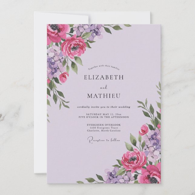 Convites Casamento Magenta Ameixa Ranunculus Eucalipto Empo (Frente)