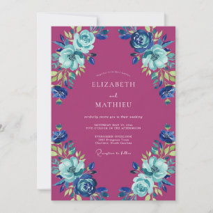 Convites Casamento Magenta Azure Ranunculus Eucalipto