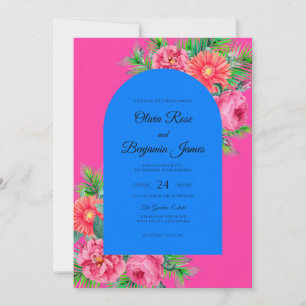 Convites Casamento Magenta Cobalto Gerbera Eucalipto