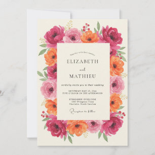 Convites Casamento Magenta Coral Ranunculus Eucalipto