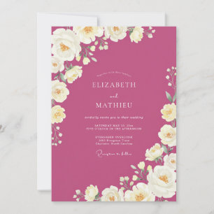Convites Casamento Magenta Creme Ranunculus Eucalipto