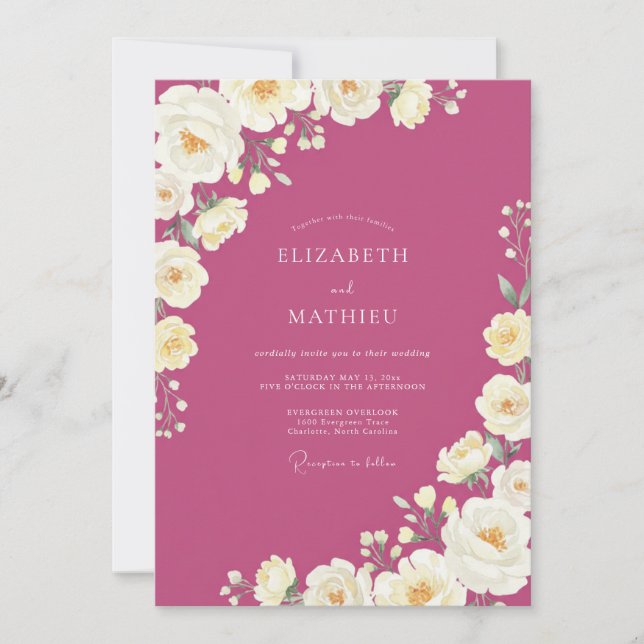 Convites Casamento Magenta Creme Ranunculus Eucalipto (Frente)