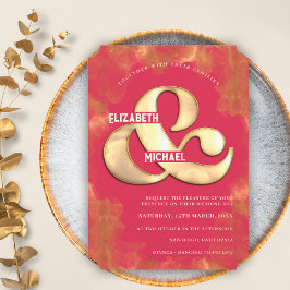 Convites Casamento Magenta Dourado E Rosa, Moderno E Elegan