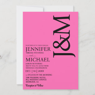 Convites Casamento Magenta Fuchsia Rosa Quente Minimalista
