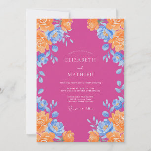 Convites Casamento Magenta Laranja Ranunculus Salvia