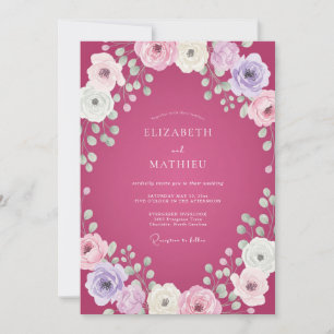 Convites Casamento Magenta Lilás Ranunculus Eucalipto