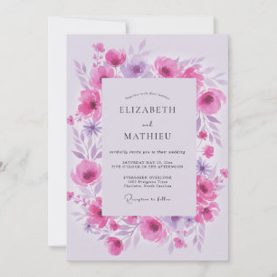 Convites Casamento Magenta Lilás Ranunculus Eucalipto Suave