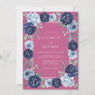 Convites Casamento Magenta Navy Ranunculus Eucalipto