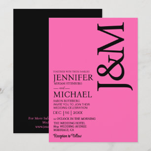 Convites Casamento Magenta Rosa Quente Minimalista