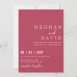 Convites Casamento Magenta Simples Manuscrito Elegante