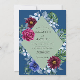 Convites Casamento Magenta Tropical Monstera Eucalipto