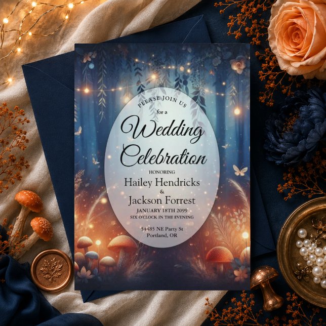 Convites Casamento Mágico com Luzes de Fadas e Floresta ao  (Criador carregado)