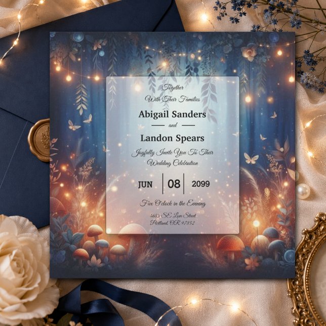 Convites Casamento Mágico com Luzes de Fadas e Floresta ao  (Criador carregado)