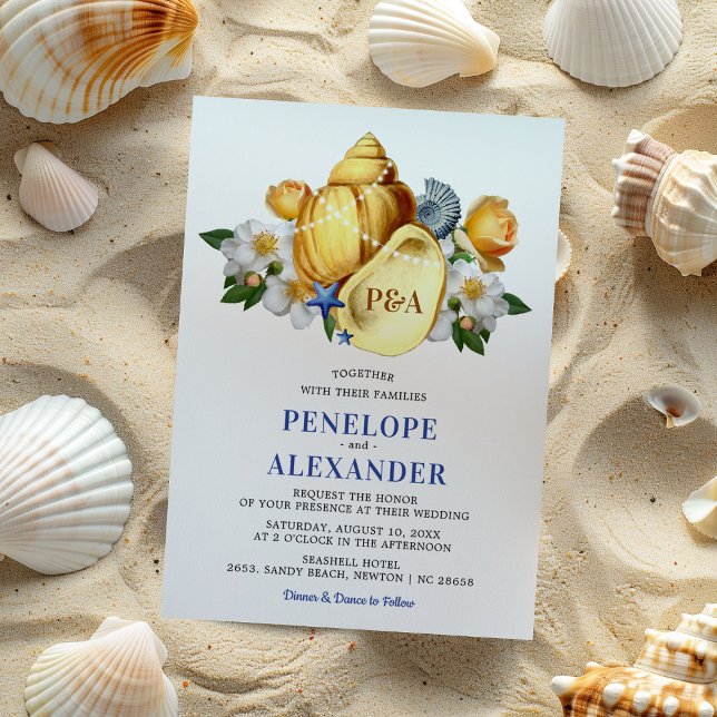 Convites Casamento Mágico de Floral de Concha na Praia (Criador carregado)