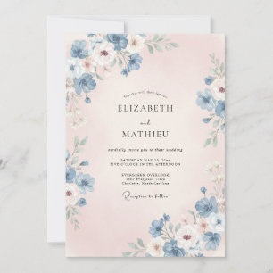Convites Casamento Magnífico de Primavera em Azul Empoeirad