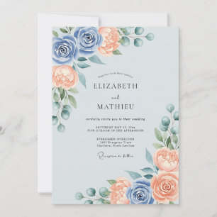Convites Casamento Magnífico de Primavera em Azul Poeirento