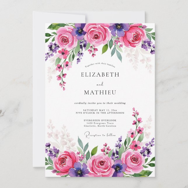 Convites Casamento Magnífico de Primavera Rosa (Frente)