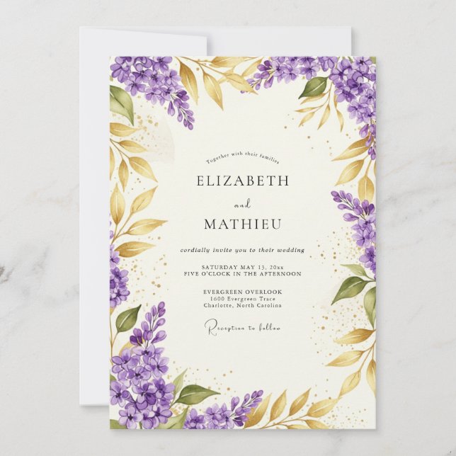 Convites Casamento Magnífico de Primavera Roxo (Frente)